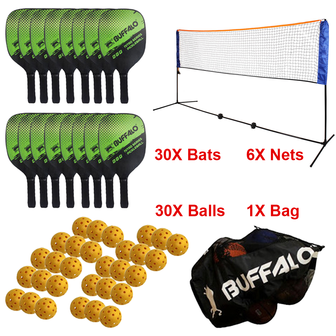 Nitro Pickleball Class Set 30 Balls-Bats 6 Nets